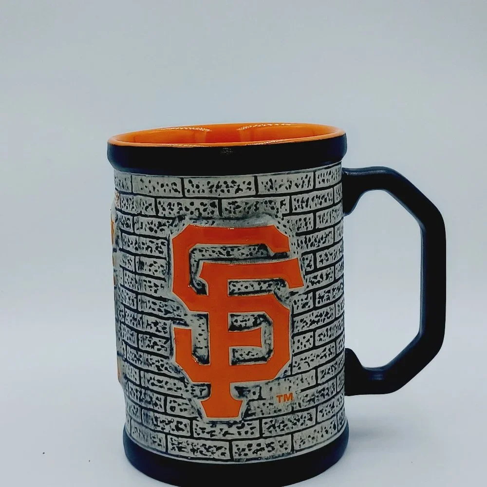 San Francisco Giants Raised SF Logo Ceramic Coffee Mug Gray Brick Design MLB